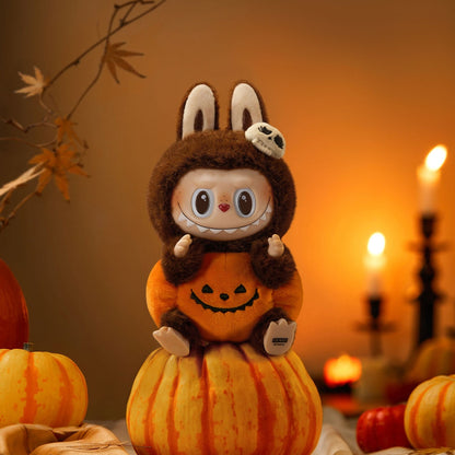 POP MART Labubu The Monsters Happy Halloween Party Sitting Pumpkin Vinyl Plush Pendant (15cm)
